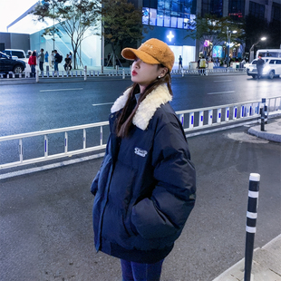 加厚保暖棉衣外套潮 胖mm学院风羊羔毛领棉服女冬季 300斤大码 女装