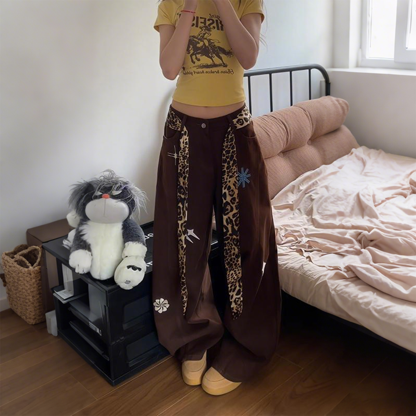 300斤大码女装胖mm复古豹纹裤