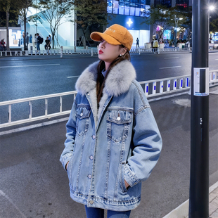 特大码 胖mm复古大毛领牛仔棉服女加厚保暖宽松显瘦百搭外套潮 女装