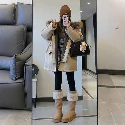 300斤大码女装胖mm高级感毛领派克棉服女加厚保暖连帽棉服外套潮