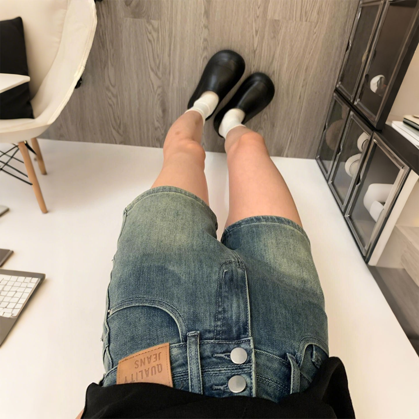 特大码女装胖mm复古高腰显瘦牛仔短裤女宽松百搭a字阔腿裤子潮
