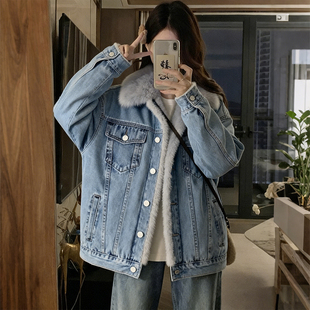 特大码 胖mm复古毛毛领牛仔棉衣外套女加厚保暖宽松显瘦棉服潮 女装