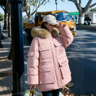 风百搭毛领派克棉服女加厚保暖多口袋棉衣外套 胖mm工装 特大码 女装