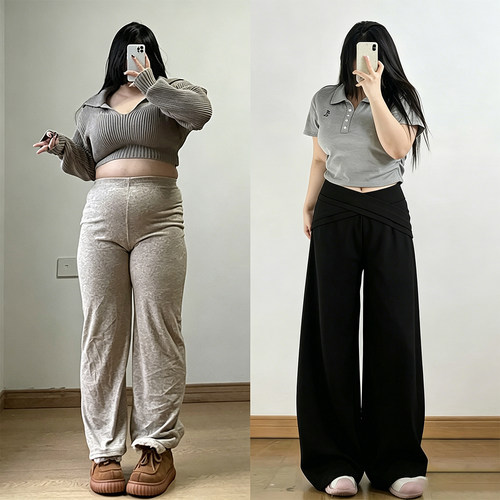 大码女装高腰显瘦减龄直筒裤