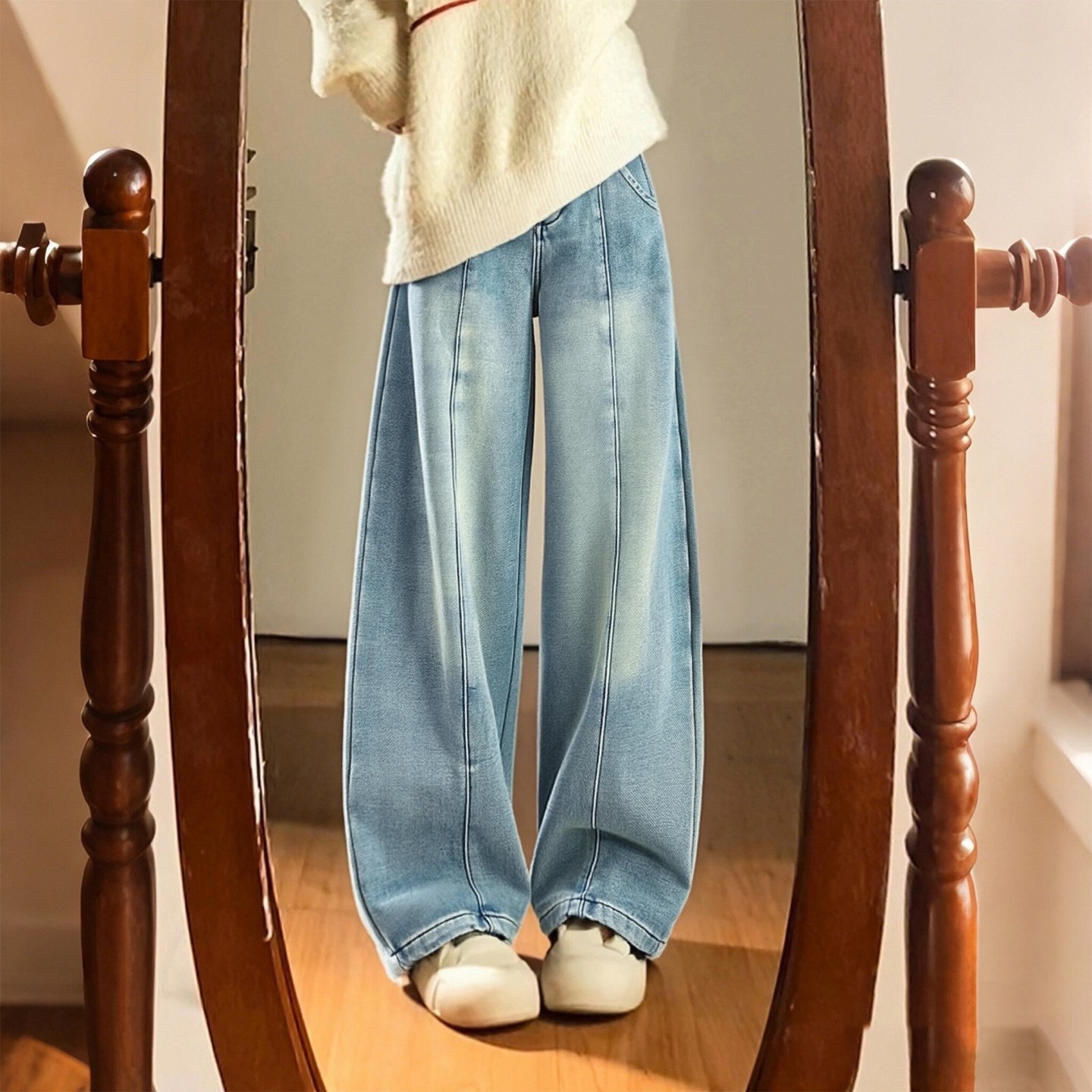 特大码女装胖mm复古设计感阔腿牛仔裤女高腰显瘦遮胯百搭弯刀裤潮,女装/女士精品,大码裤装,淘宝优惠券,粉丝福利购,淘宝优惠卷