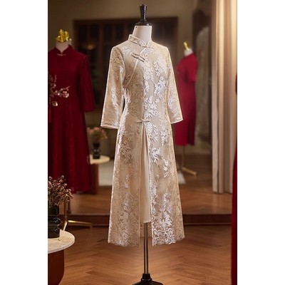喜婆婆婚宴装高贵洋气长袖绣花