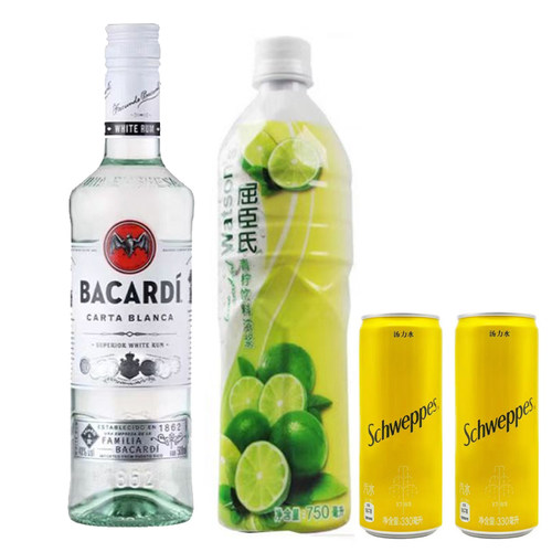 Bacardi百加得500ml白朗姆酒+屈臣氏青柠莫吉托mojito鸡尾酒