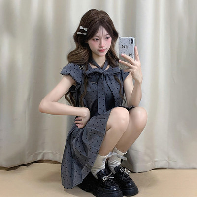 miu系富家千金灰色波点洋