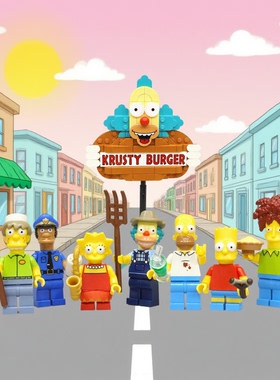 【YOYO】乐高辛普森人仔10352杀肉 汉堡店 正品益智积木玩具