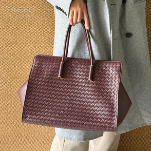EASEU老钱风编织包男女通用Barbara手拎袋手提包真皮通勤包