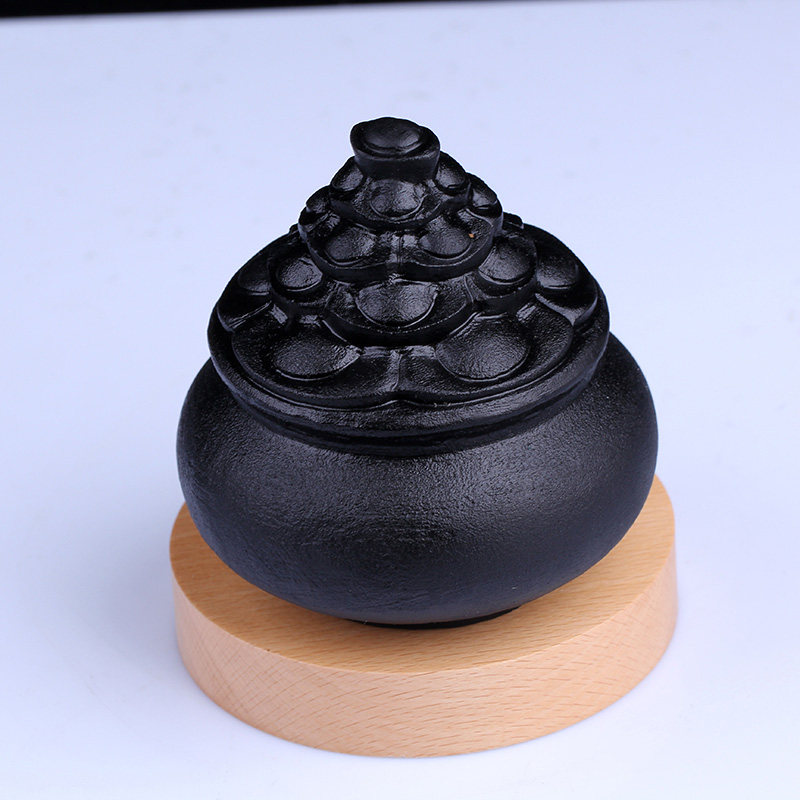 天然黑曜石摆件招财聚宝盆