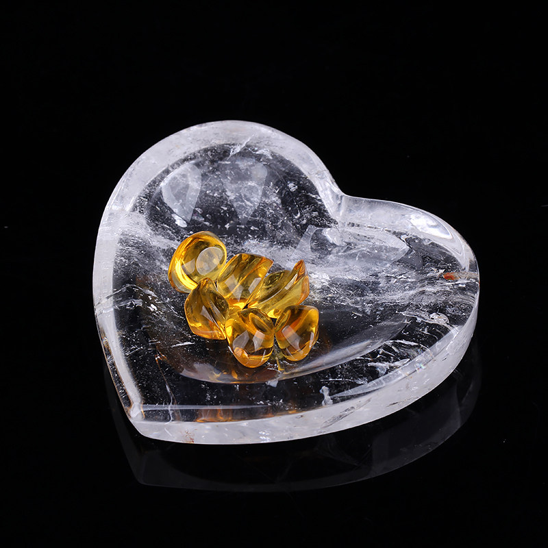 高品质天然白水晶原石爱心碗