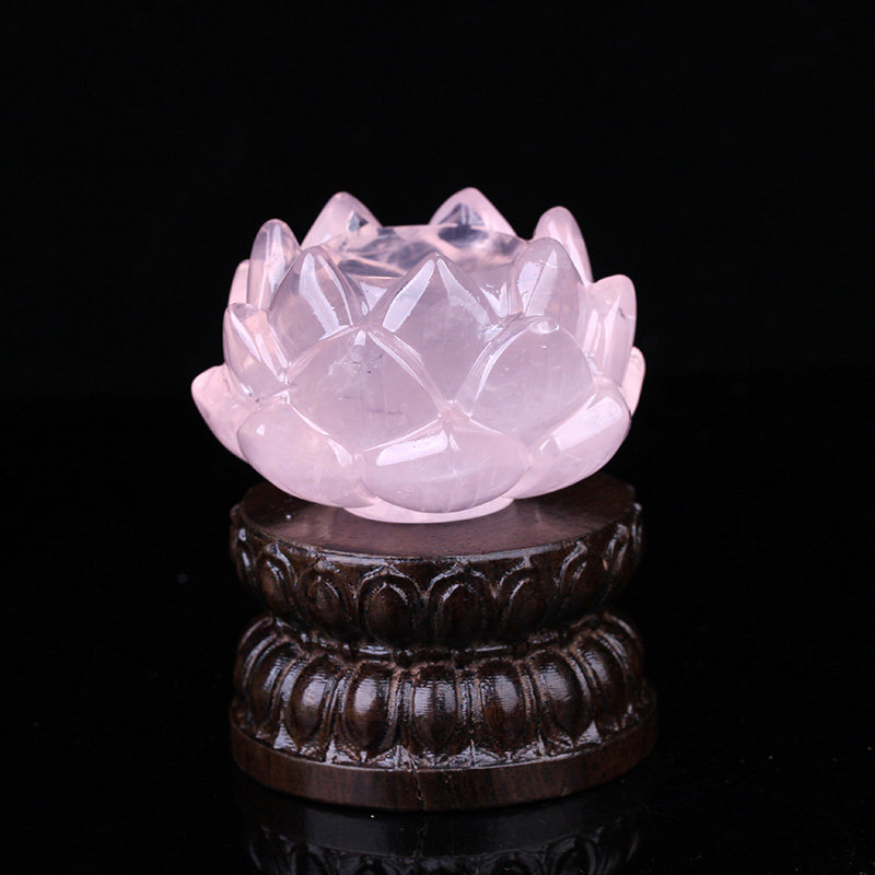 新品天然粉水晶原石雕刻件莲花桌面小摆件芙蓉石招桃花一物一图