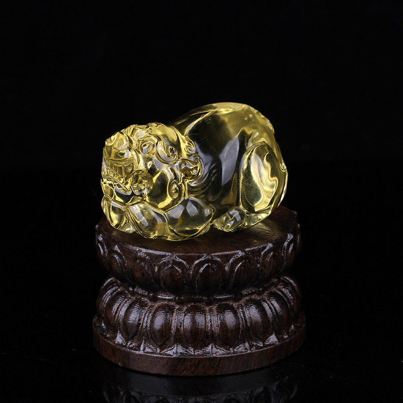天然黄水晶貔貅雕刻件招财小摆件