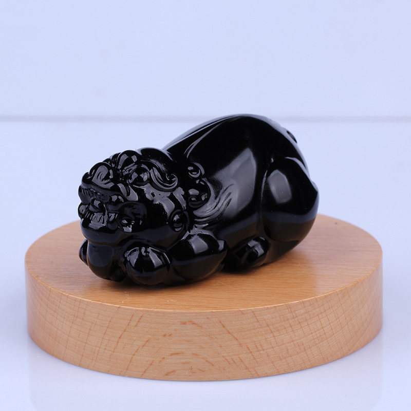 新品天然黑曜石大貔貅手把件摆件