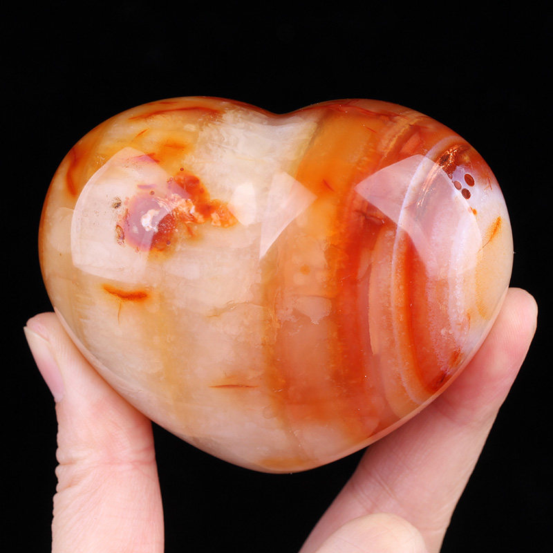 新品天然红玛瑙原石爱心冥想手把件手握红色石头水晶摆件一物一图