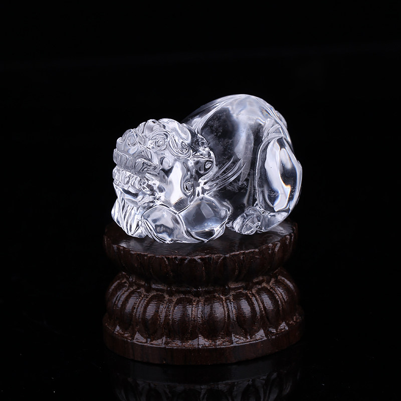 新品天然白水晶原石 招财貔貅桌面小摆件 近全净体风水高档赠底座