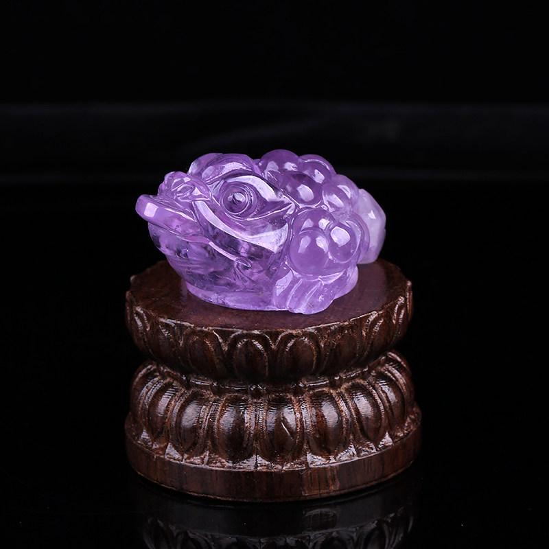 新品天然紫水晶原石摆件 金蟾雕刻件办公桌招财摆设 冥想石赠底座