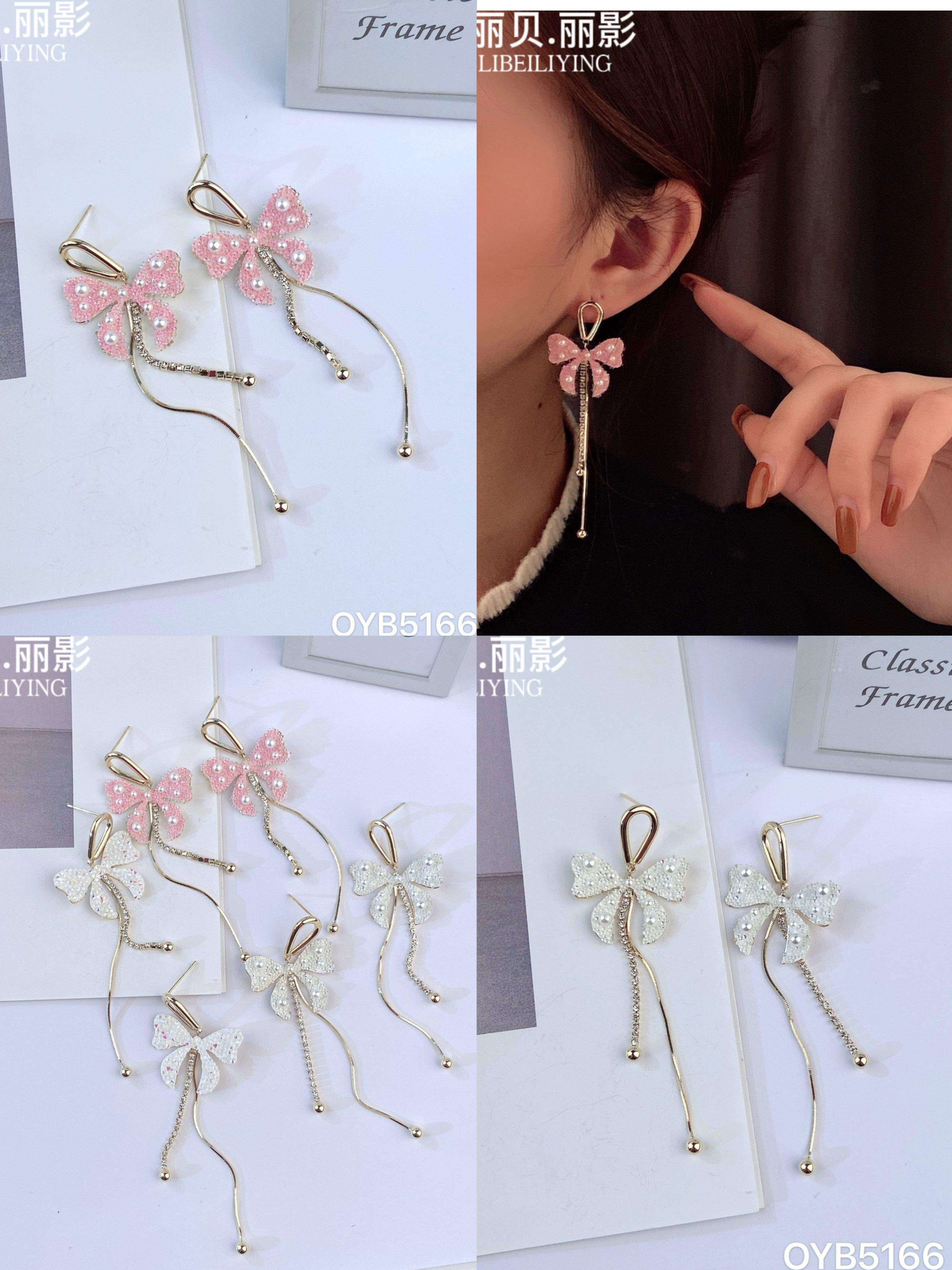 丽银经典款丽贝丽影耳饰s925银针中长款蝴蝶结耳钉流苏