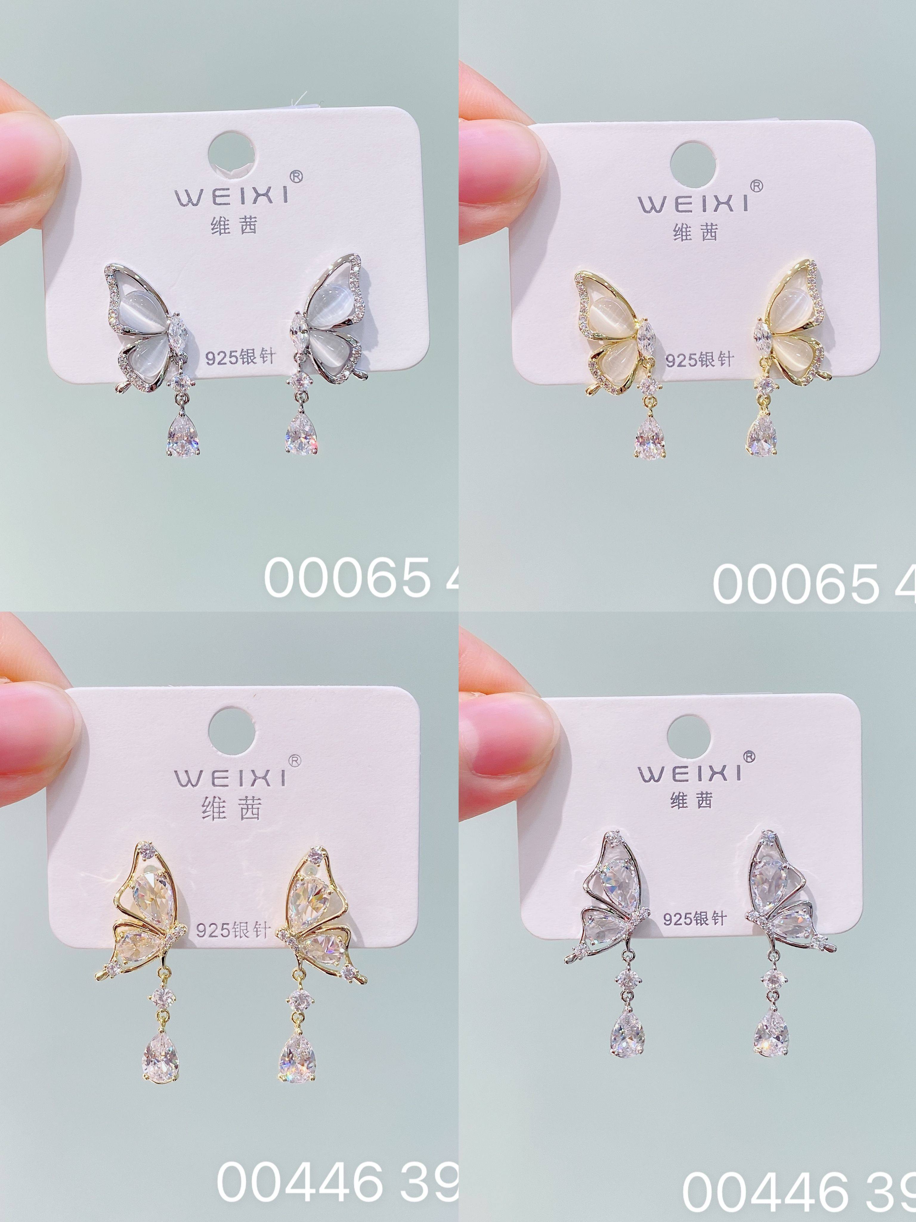 维茜饰品新款银针气质时尚精致甜美蝴蝶锆石耳环耳饰