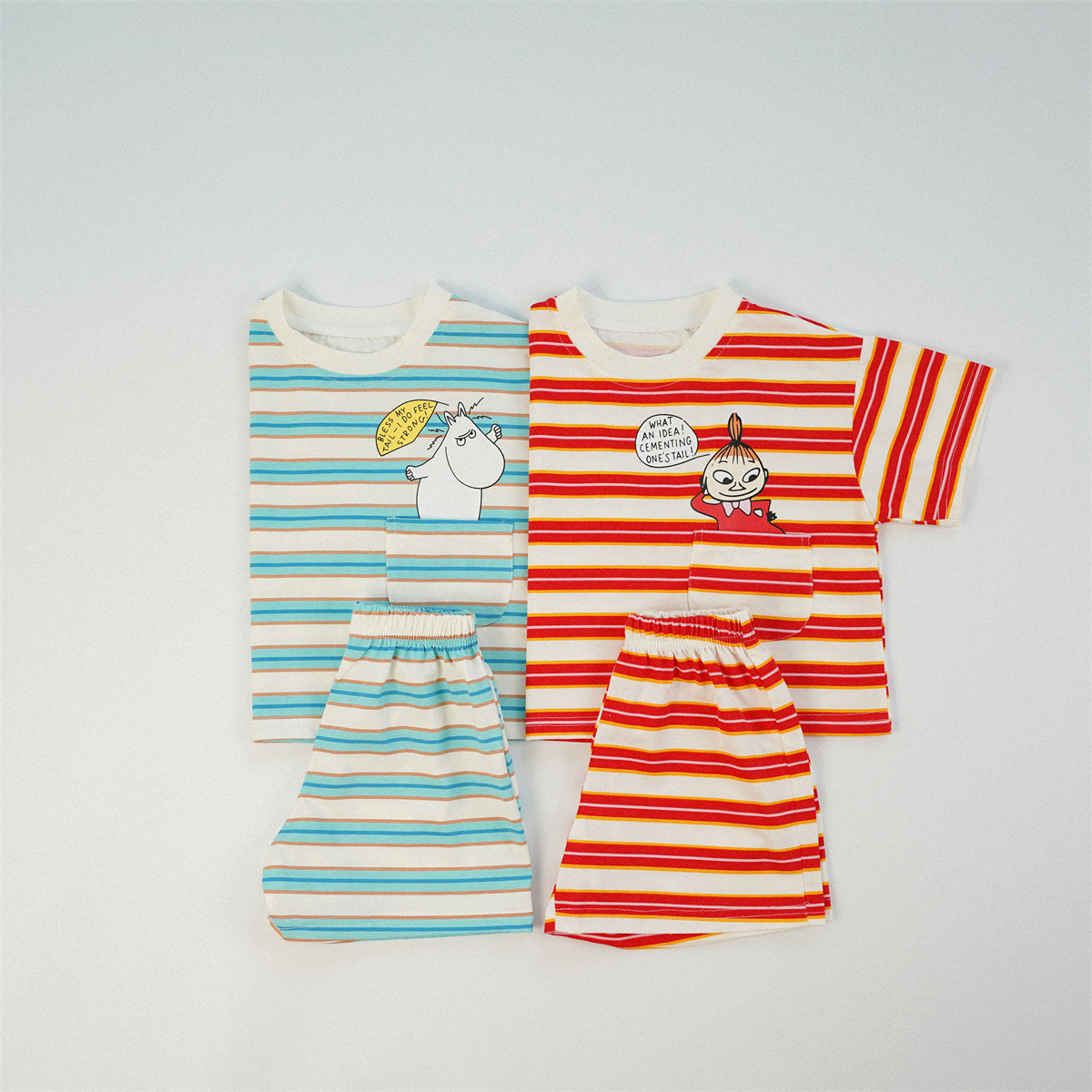 韩国童装儿姆明条纹短袖短裤