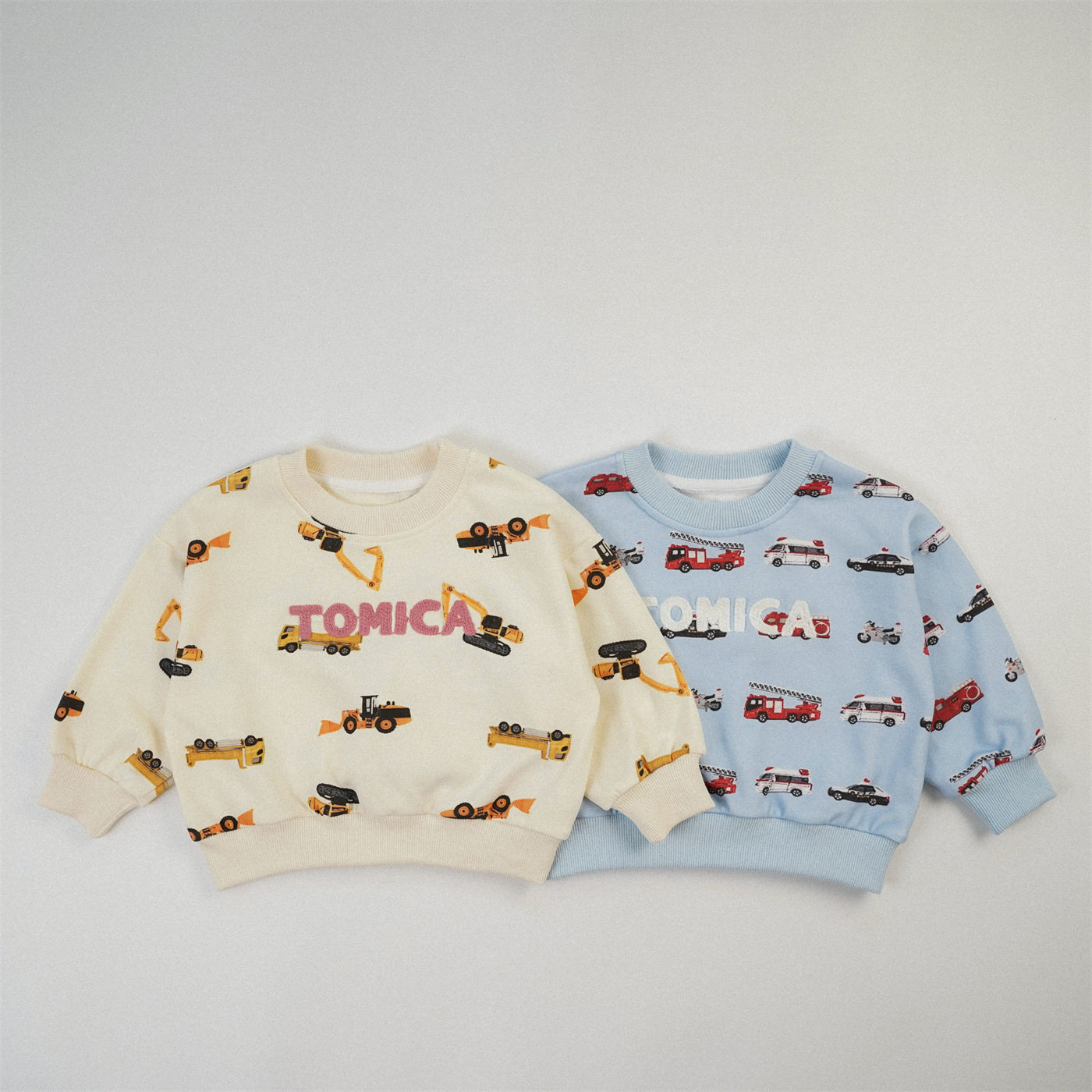 日系童装 男童卡通卫衣25秋装新款婴幼宝宝秋季工程车挖土机衣服