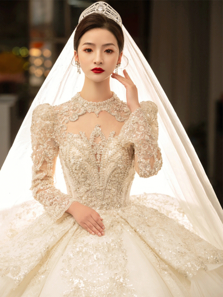 Advanced wedding dress for bride, long sleeve, suitable for teen, french style, high-end, plus size