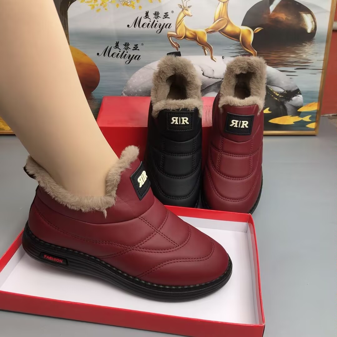 2025冬季新款加绒加厚保暖舒适妈妈雪地靴软底平底女鞋圆头女布鞋
