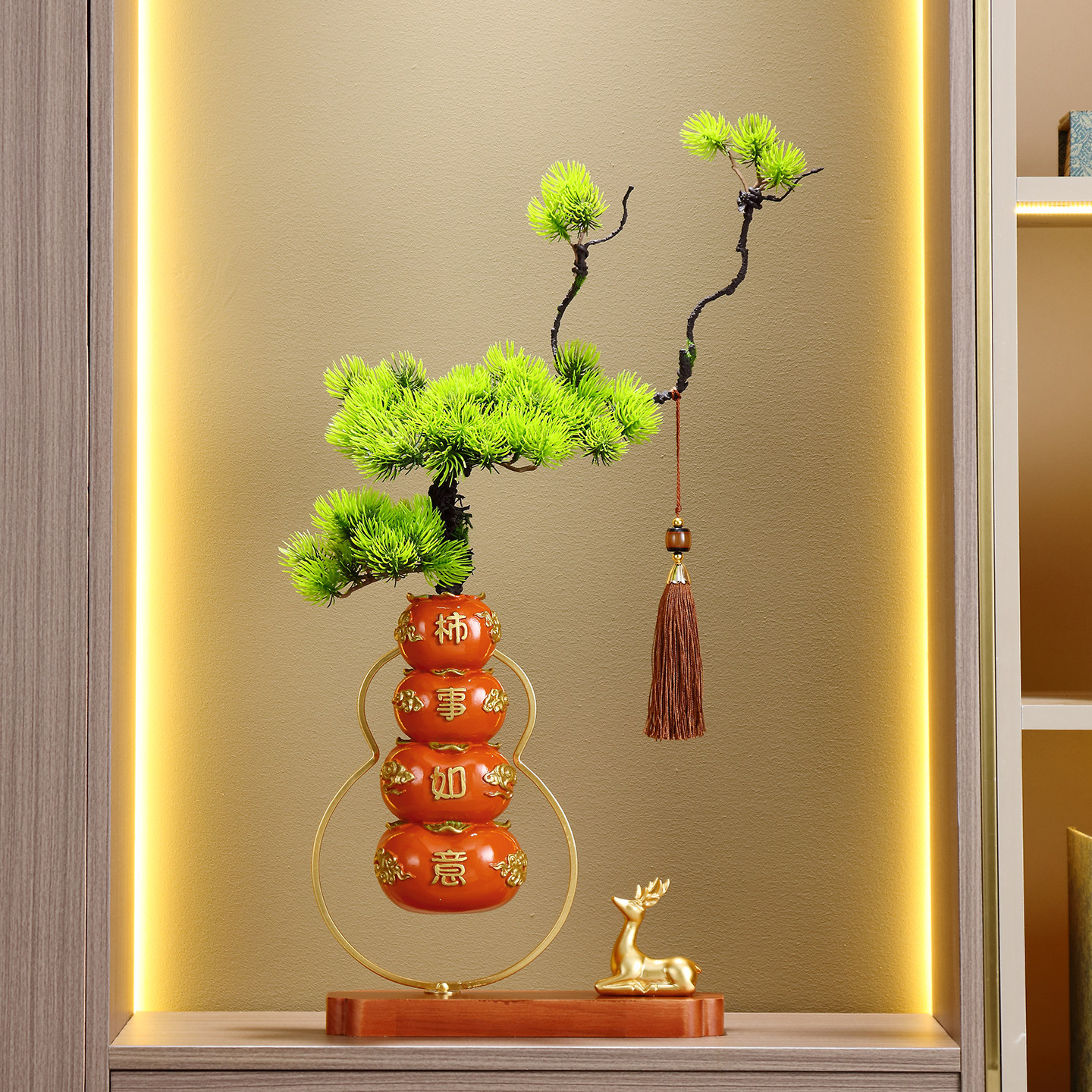 入户进门玄关花瓶摆件客厅插花电视柜酒柜装饰迎客松事事如意花艺,家居饰品,装饰摆件,淘宝优惠券,粉丝福利购,淘宝优惠卷