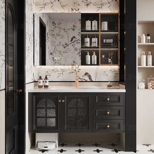 法式复古浴室柜扫地机器人基站美式轻奢陶瓷一体盆洗手洗漱台卫浴