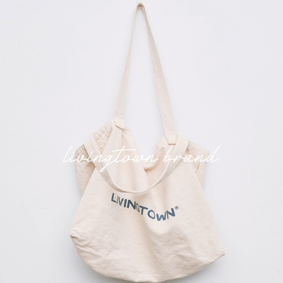 LIVINGTOWN定番水洗LOGO印花帆布单肩包休闲通勤轻便大容量托特包