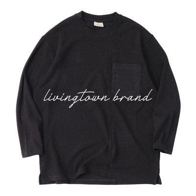 LIVINGTOWN 秋季新款日系简约休闲百搭纯色口袋打底长袖T恤男女