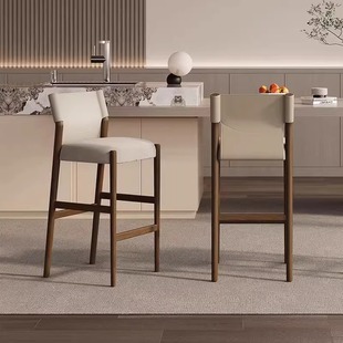 家用高脚椅马鞍皮中古风高档实木吧椅咖啡厅高脚凳设计师岛台椅