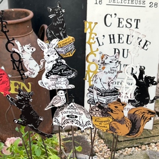 日系ins风铁艺复古做旧动物系列小猫小兔子花插花园阳台花盆装饰