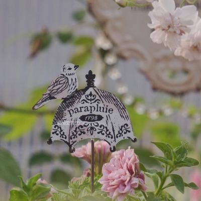 法式复古做旧铁艺小鸟遮阳伞花插