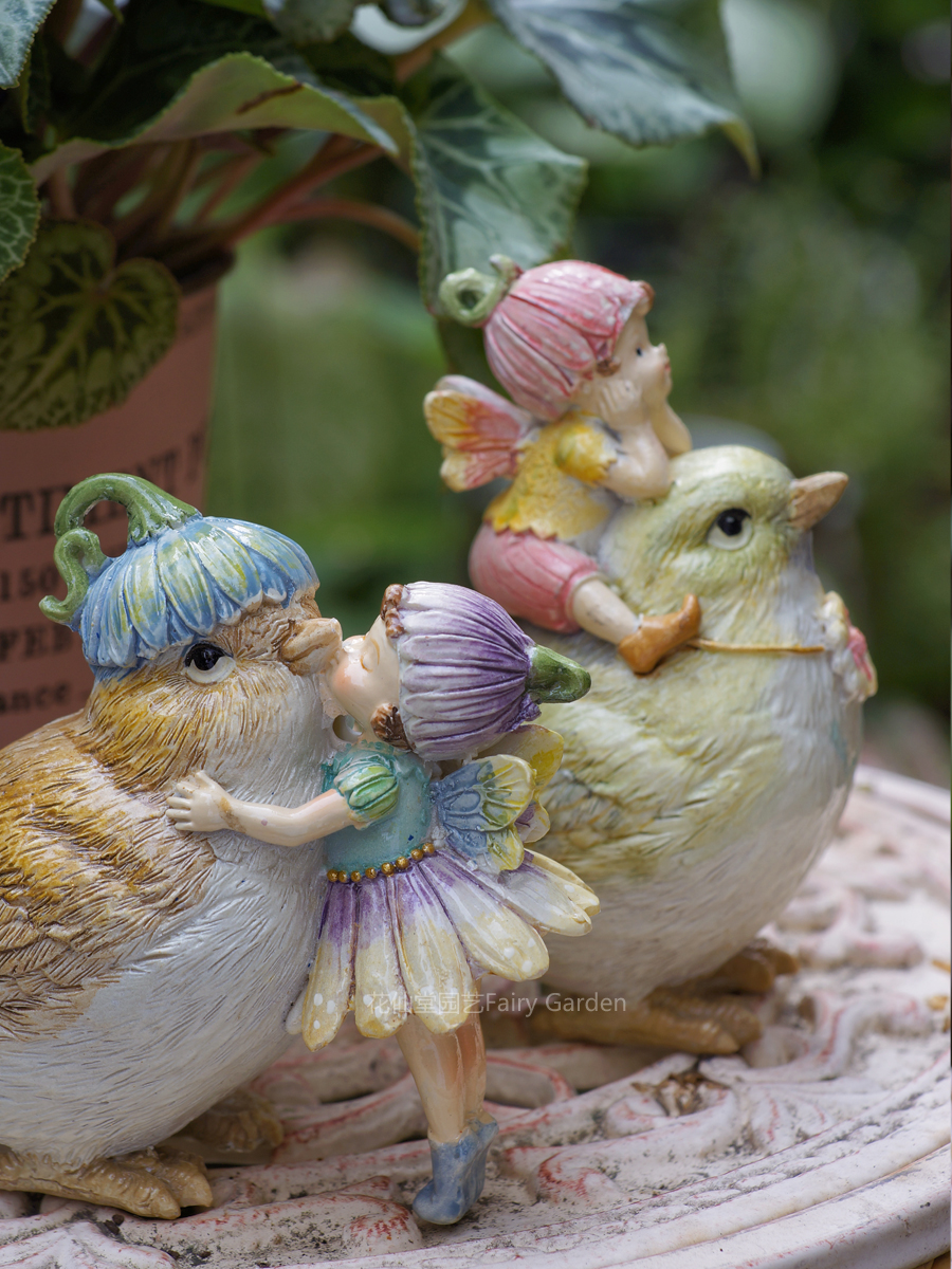 可爱出口原厂精致树脂花仙子小鸟精灵摆件花园阳台装饰品杂货一对,家居饰品,户外/庭院摆件,淘宝优惠券,粉丝福利购,淘宝优惠卷