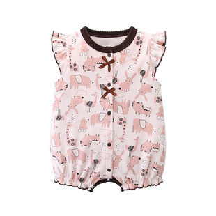 婴儿衣服夏装新生女宝宝连体衣公主满月百天哈衣无袖夏季薄款纯棉