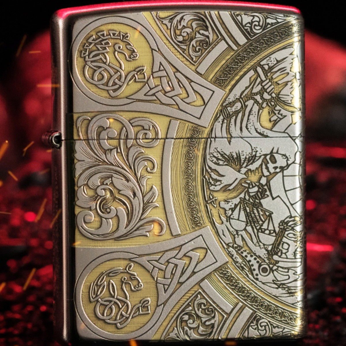 打火机zippo正版芝宝磨砂黄铜天启四骑士美国原装zppo男士煤油