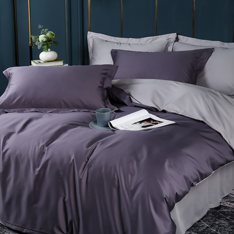 A类高支纯棉贡缎被套单件纯棉纯色被罩长绒棉双单人三四件套定做