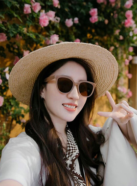 免税店韩系列 女士椭圆形墨镜 进口板材刘亦菲同款奶茶色太阳眼镜