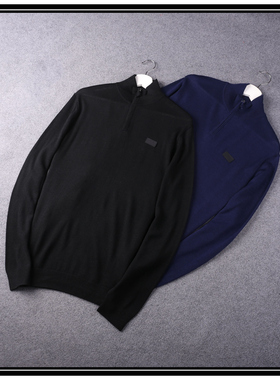 杰出品质 男士 进口100%羊毛 欧码宽松版 黑色 深蓝色 半高领毛衣