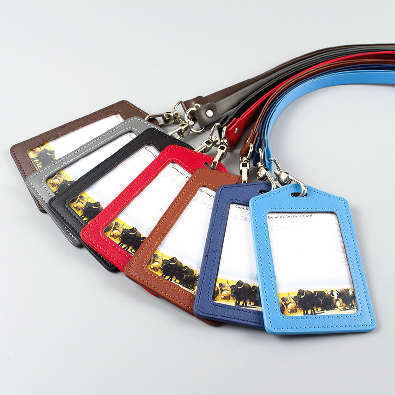 真皮定制带挂绳公交展会身份卡套