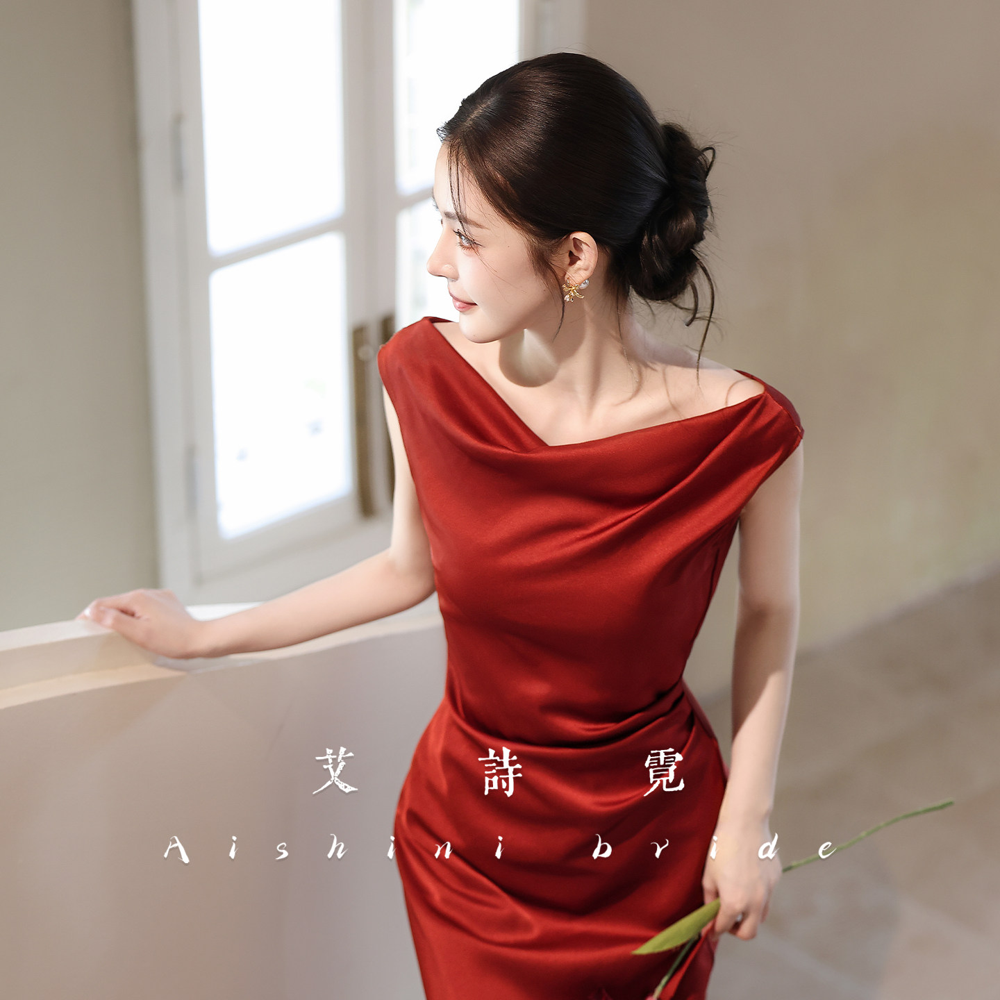 《晨绯》红色订婚礼服礼服连衣裙新娘结婚晨袍绝美荡领敬酒服女夏