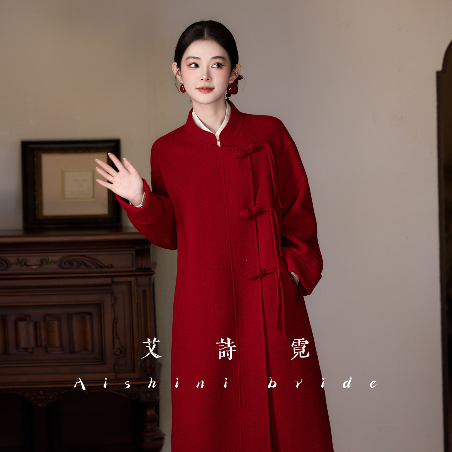 【100%绵羊毛】红色大衣新娘结婚新中式敬酒礼服巨好看便装外套冬