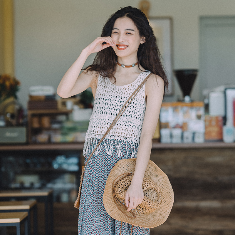 梦的马自制波西米亚吊带流苏镂空背心女外穿无袖薄款马甲夏季上衣