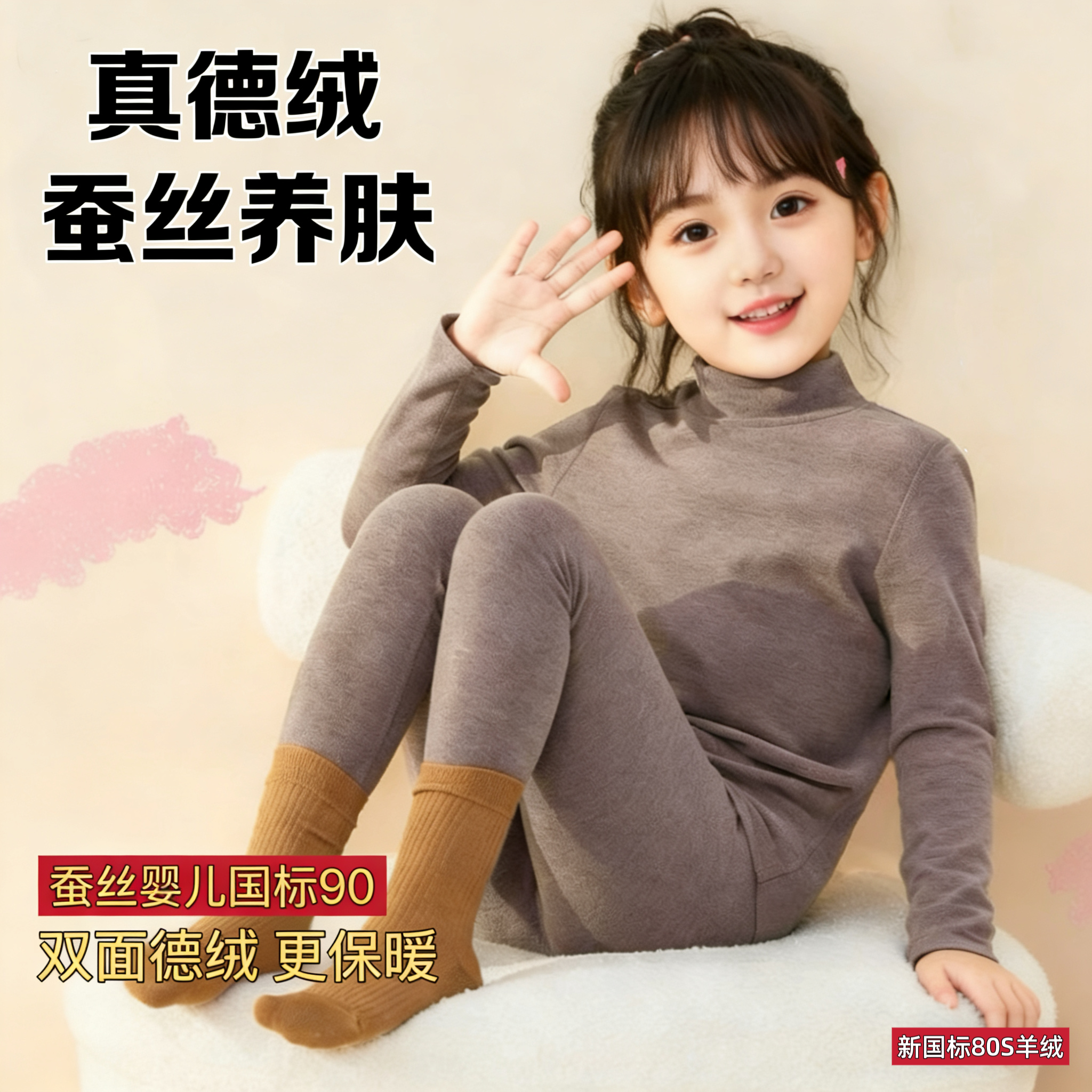 宝宝8A抑菌儿童内衣套装羊绒德绒女童秋衣秋裤抗寒半高领家居睡衣,童装/婴儿装/亲子装,家居服套装,淘宝优惠券,粉丝福利购,淘宝优惠卷