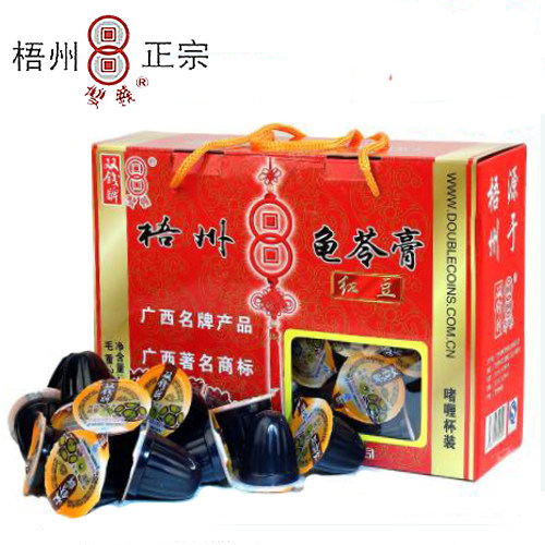 包邮 正宗广西梧州双钱牌红豆/原味龟苓膏小果冻布丁4斤礼盒装