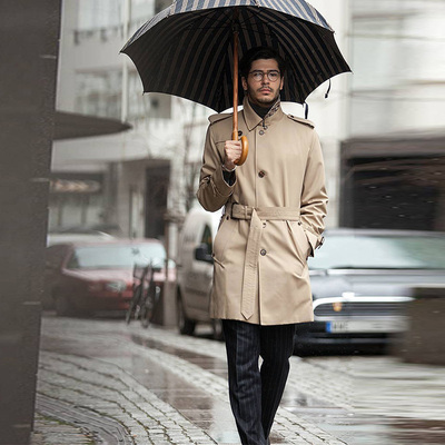 春秋美式复古单排扣男卡其色风衣