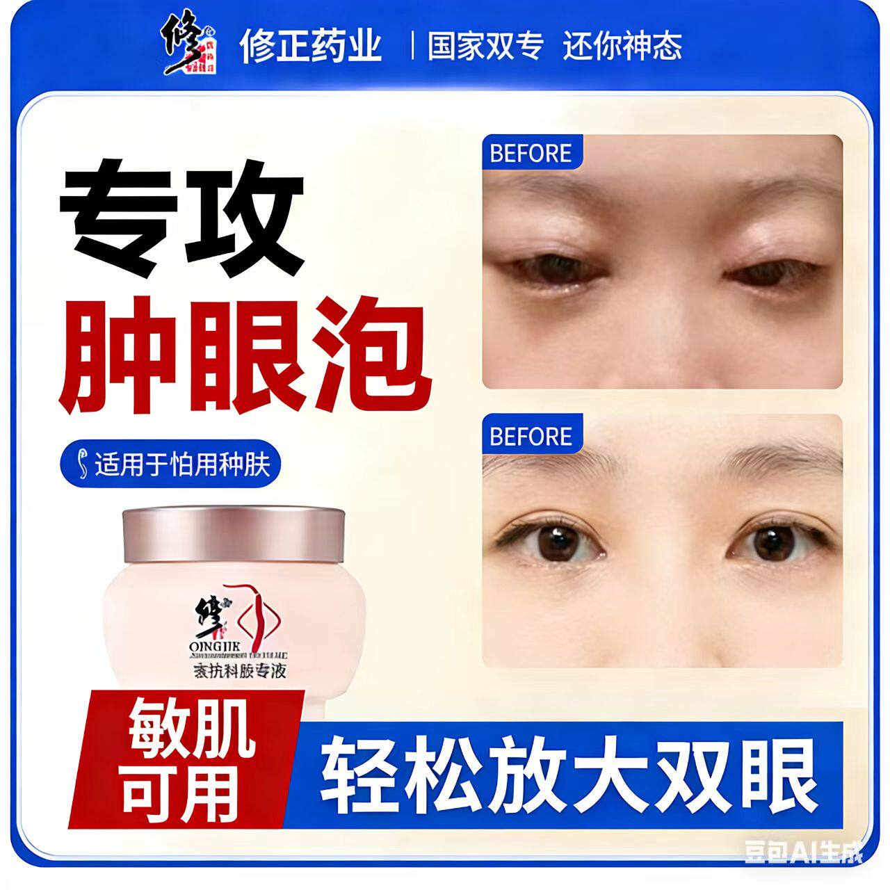 修正肿眼泡肿神器眼霜上眼皮松弛脂肪厚提消拉紧致去水肿非眼睛贴
