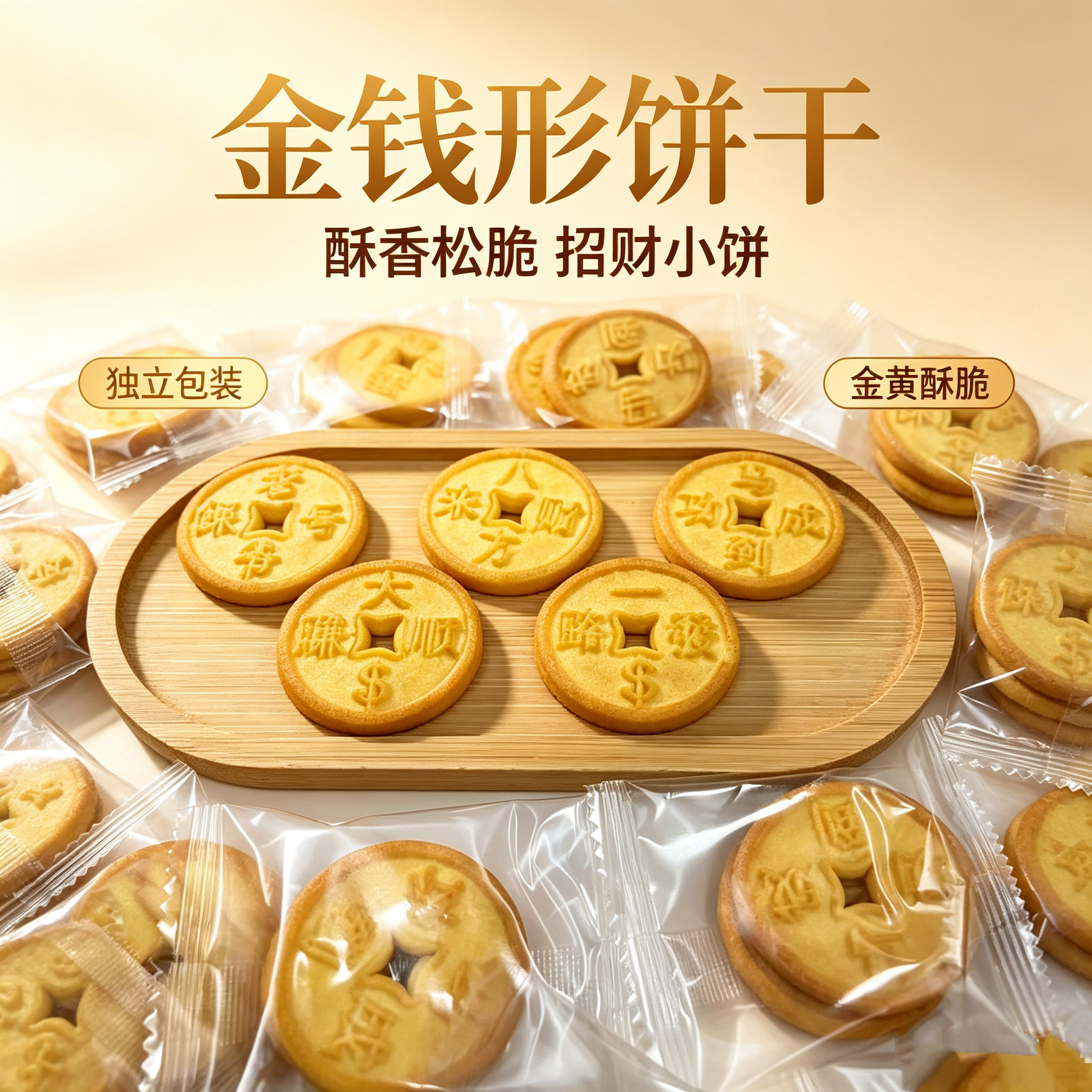 金钱形饼干独立包装招财小饼酥香酥性饼干